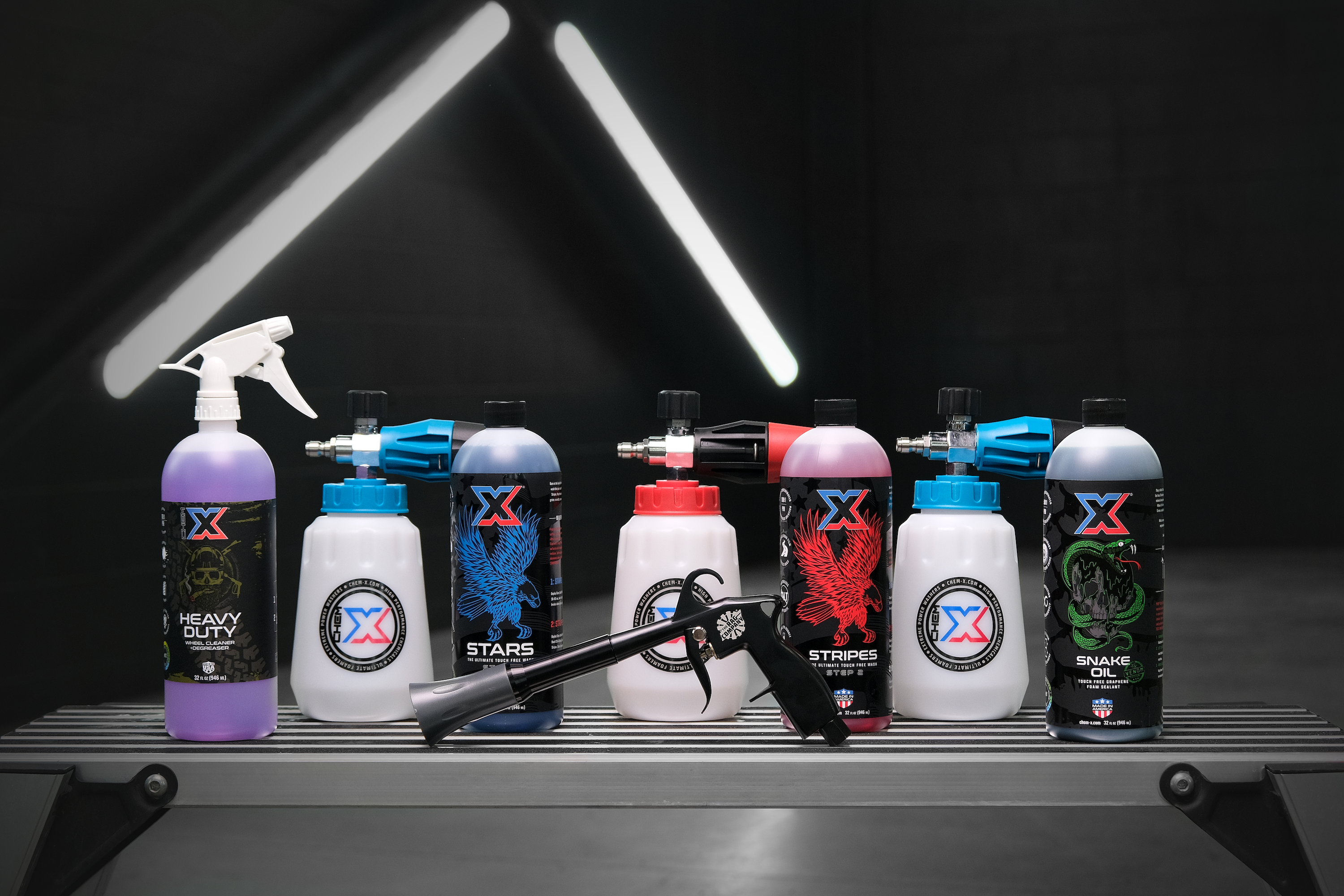 32oz Stars with 32oz Stripes, 32oz Heavy Duty and 32oz Snake Oil