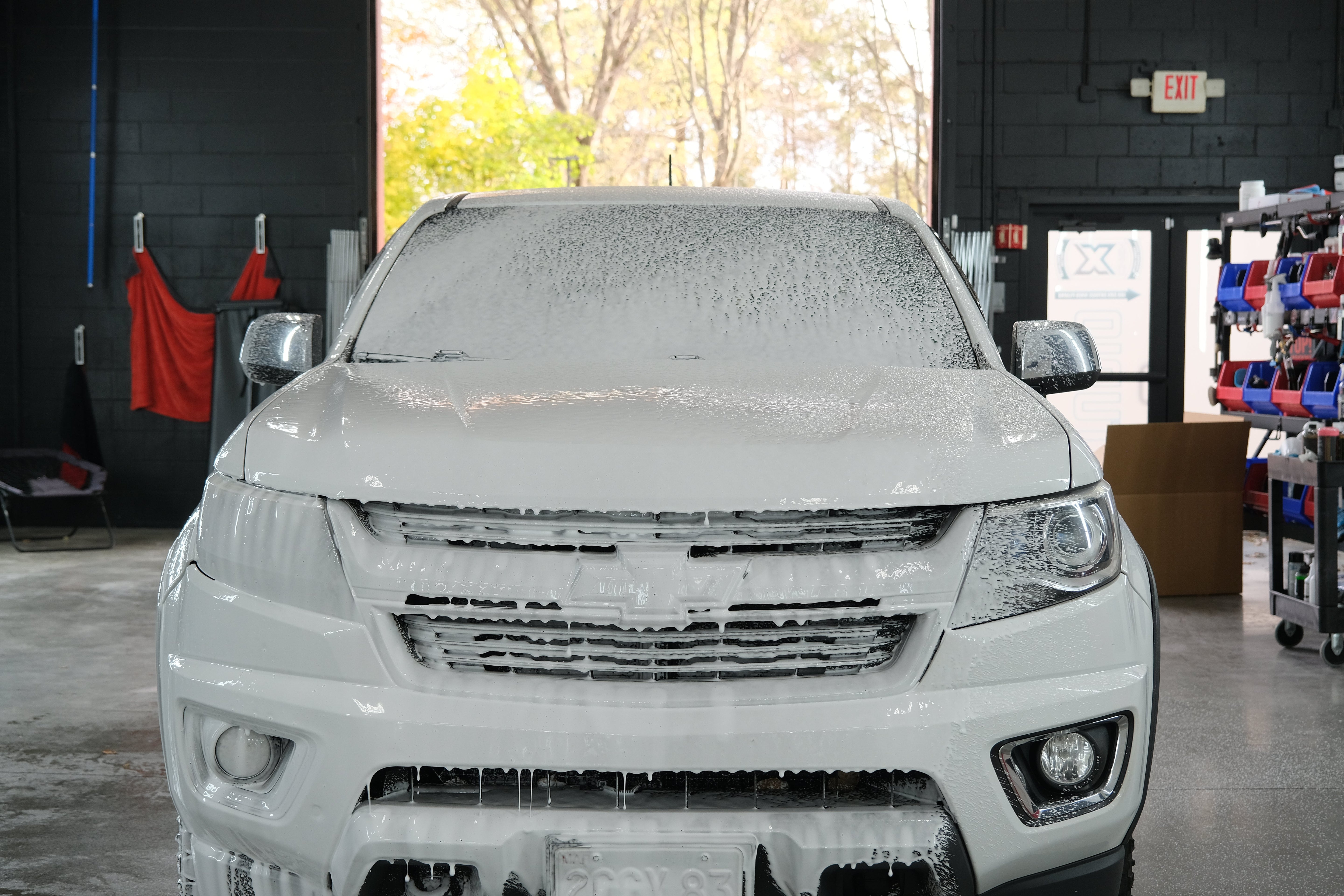truck covered in foam