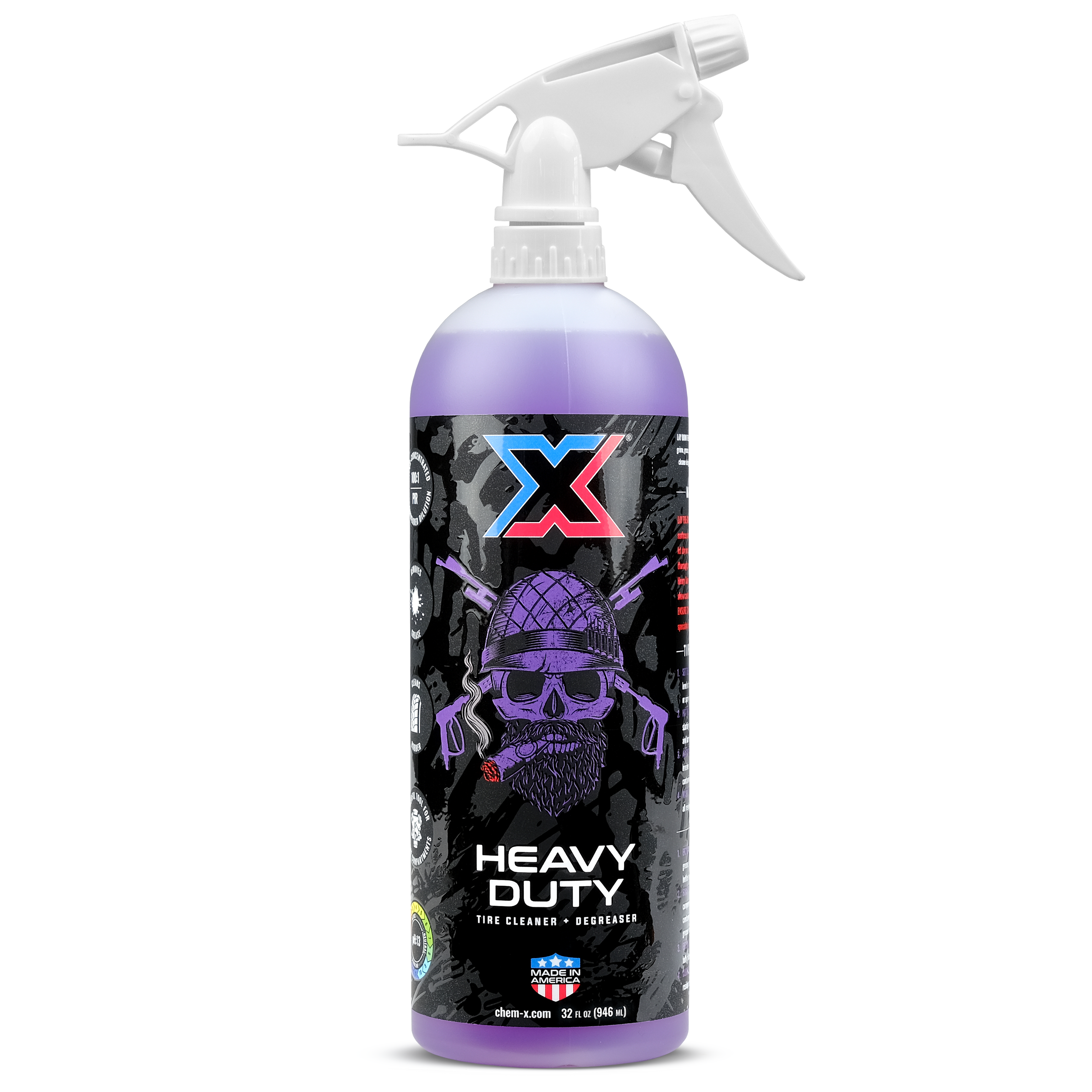 32 oz bottle of purple tire cleaner and degreaser called Heavy Duty with a white tolco sprayer on a white background.