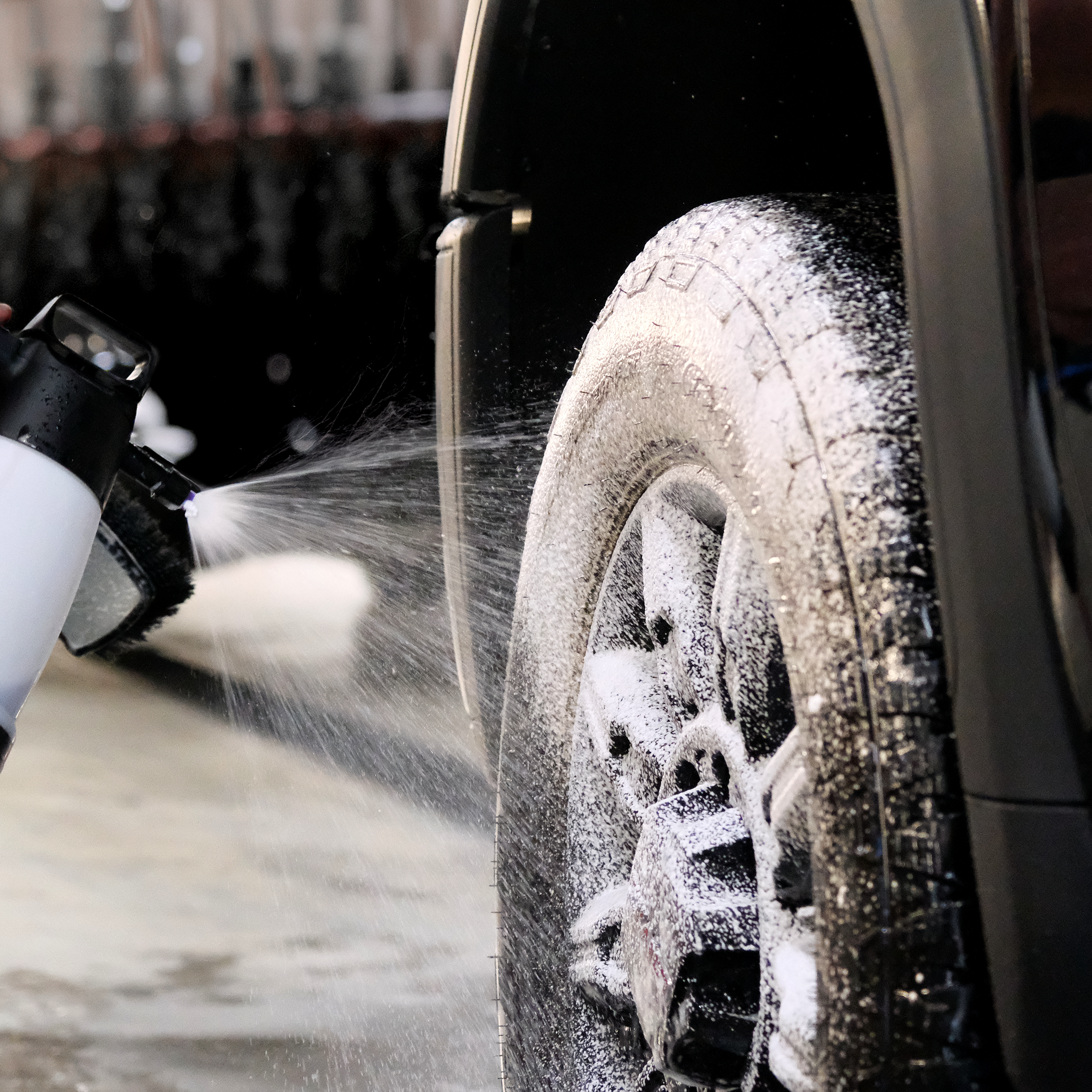 Foam sprayed on wheel using iK Foam Pro 2 sprayer.