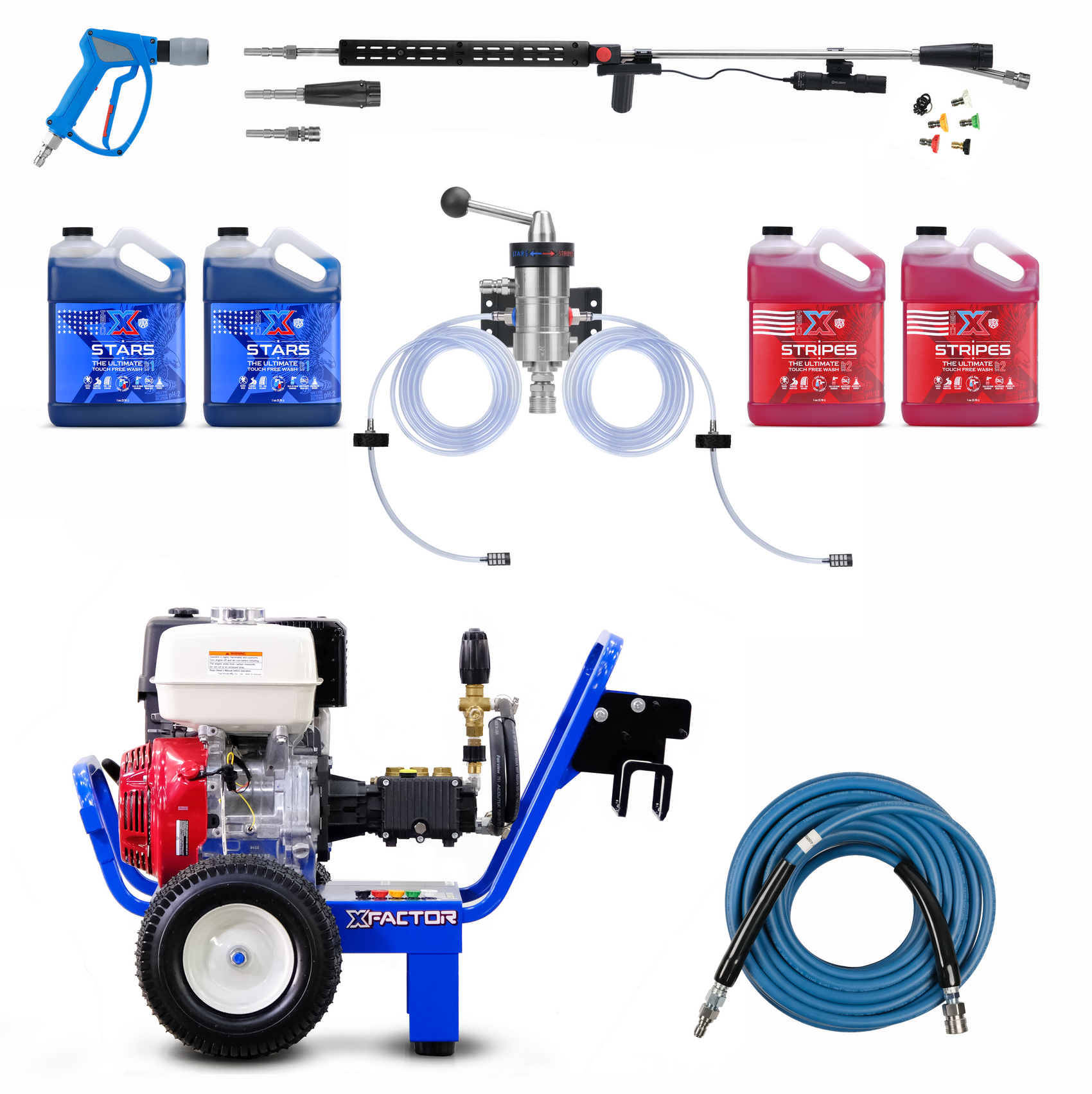 X Factor Complete Wash Bay System: Mission Ready Portable Gas Power Washer - Freedom Foamer Touch Free Kit 4GPM @ 4,000PSI - Chem-X