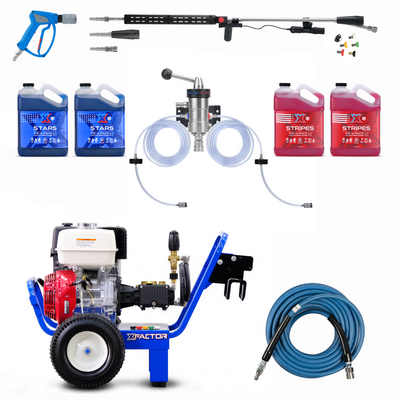 X Factor Complete Wash Bay System: Mission Ready Portable Gas Power Washer - Freedom Foamer Touch Free Kit 4GPM @ 4,000PSI - Chem-X