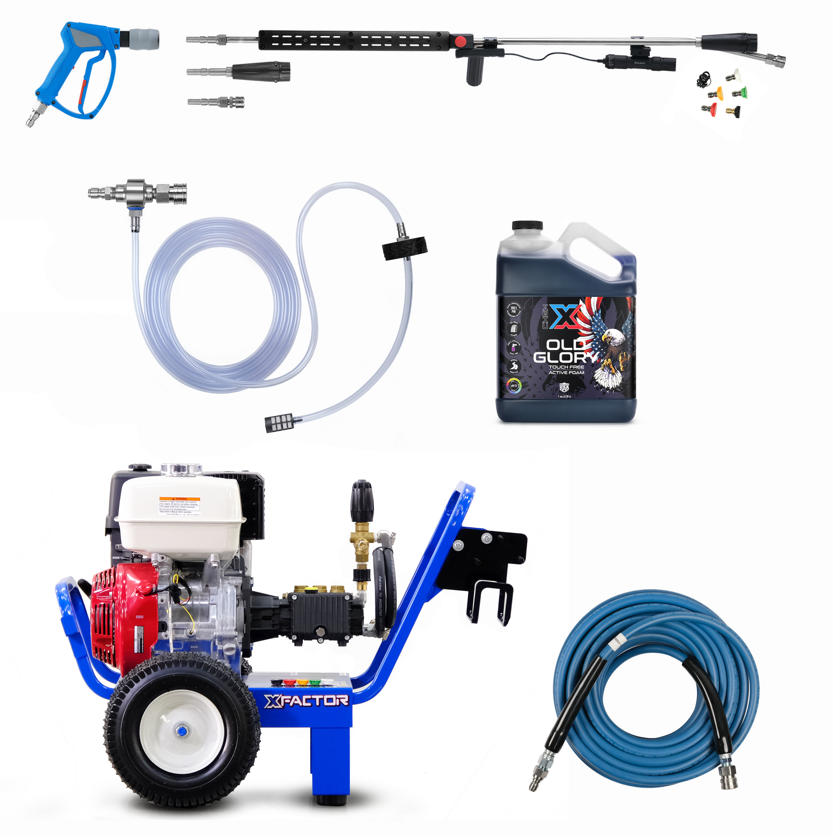 X Factor Portable Gas Power Washer - Tactical Strike Freedom Foamer Touch Free Kit 4GPM @ 4,000PSI