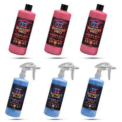 Smokey Red and Bandit Blue: Heavy Cut and Finish Cut Sprayable Metal Polish With 1.1cc Trigger Sprayer - Chem-X