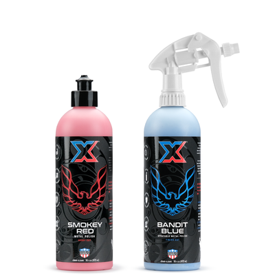Smokey Red and Bandit Blue: Heavy Cut and Finish Cut Sprayable Metal Polish With 1.1cc Trigger Sprayer - Chem-X