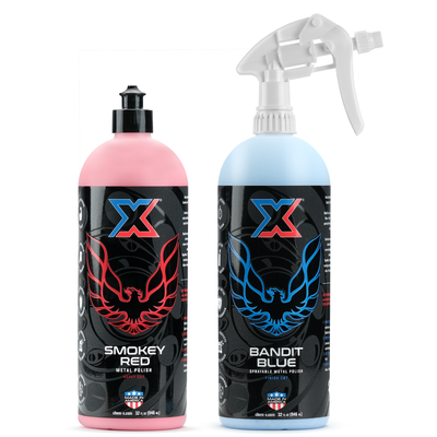 Smokey Red and Bandit Blue: Heavy Cut and Finish Cut Sprayable Metal Polish With 1.1cc Trigger Sprayer - Chem-X