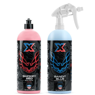 Smokey Red and Bandit Blue: Heavy Cut and Finish Cut Sprayable Metal Polish With 1.1cc Trigger Sprayer