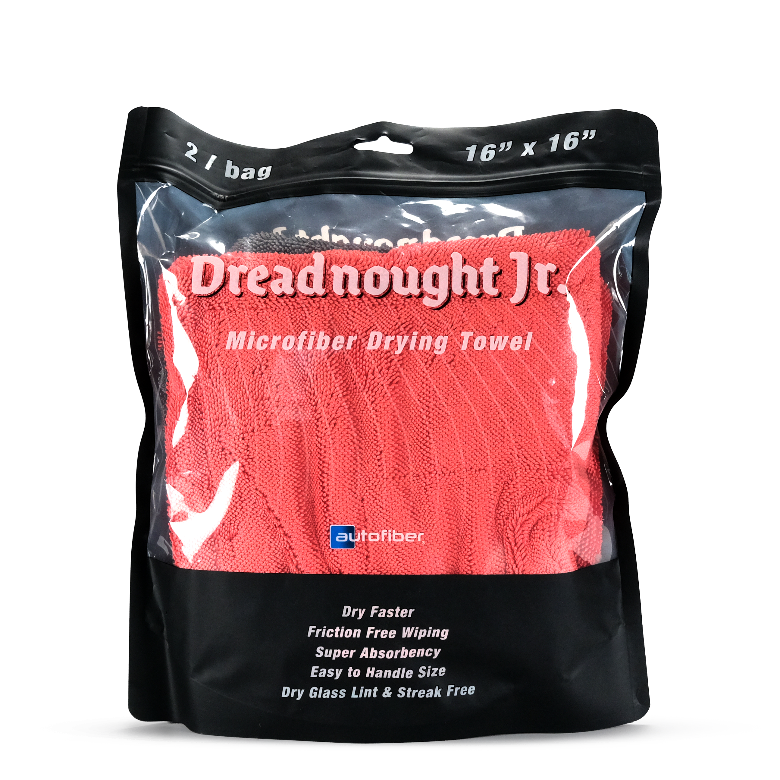 Autofiber Dreadnought Jr. Drying Towel: 2 Pack, 1100GSM, 16" x 16"
