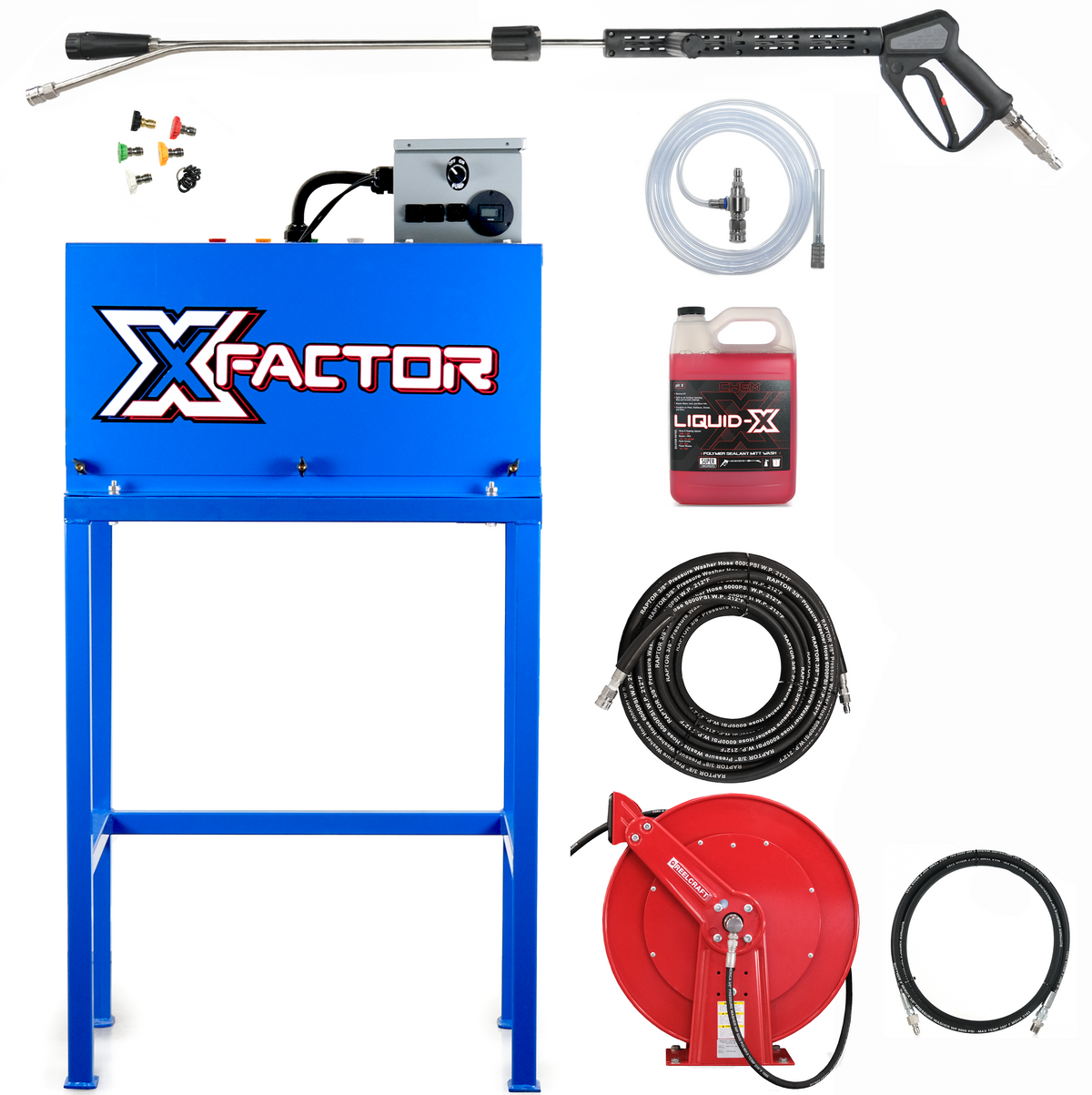 X Factor Complete Wash Bay System: Stationary 220v Electric - Big Easy Foaming Kit - Chem-X