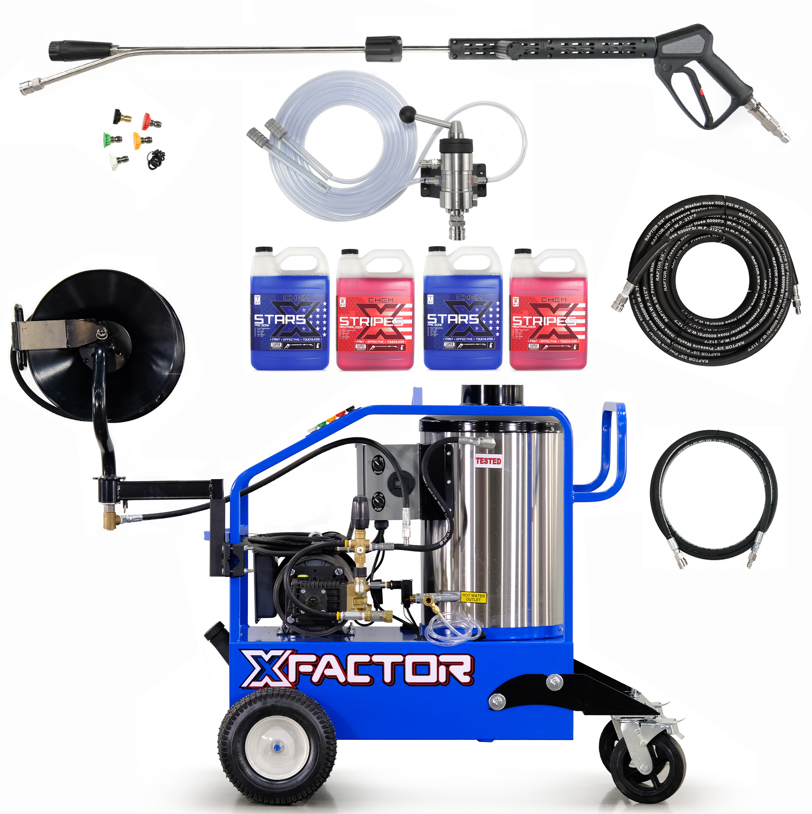 X Factor Complete Wash Bay System: Hot Water Portable 220v Electric - REAL DEAL TOUCHLESS FOAMING KIT - Chem-X