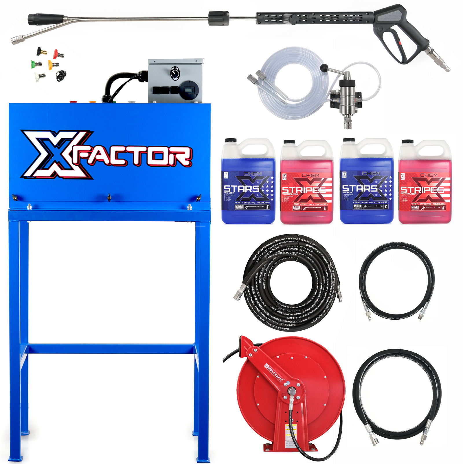 X Factor Complete Wash Bay System: Stationary 220v Electric - REAL DEAL TOUCHLESS FOAMING KIT - Chem-X